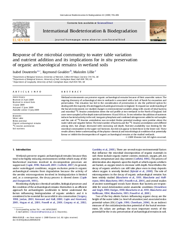 (PDF) Response of the microbial community to water table variation and ...