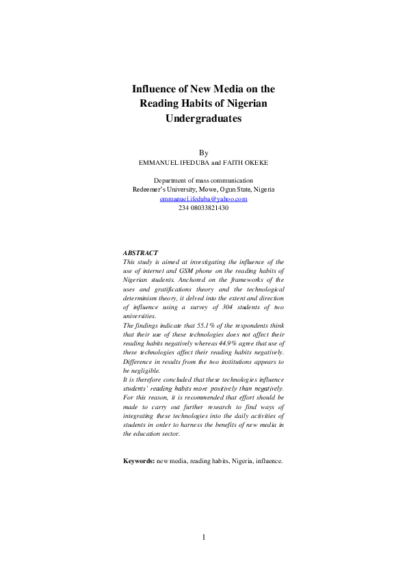 (DOC) Influence of New Media on the Reading Habits of Nigerian ...