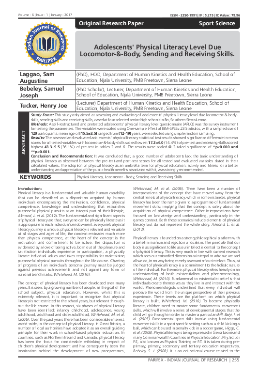 (PDF) Adolescents' Physical Literacy Level Due Locomotor-&-Body ...