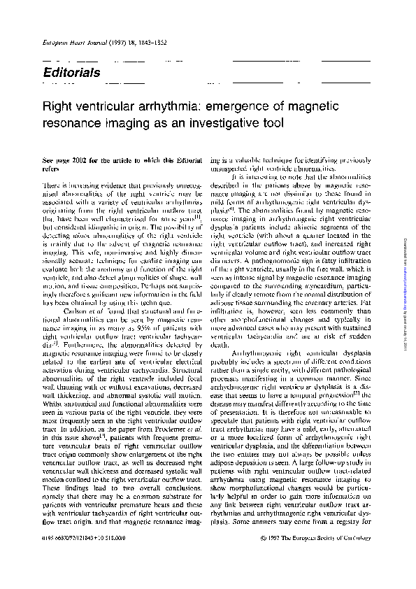 (PDF) Right ventricular arrhythmia: emergence of magnetic resonance ...