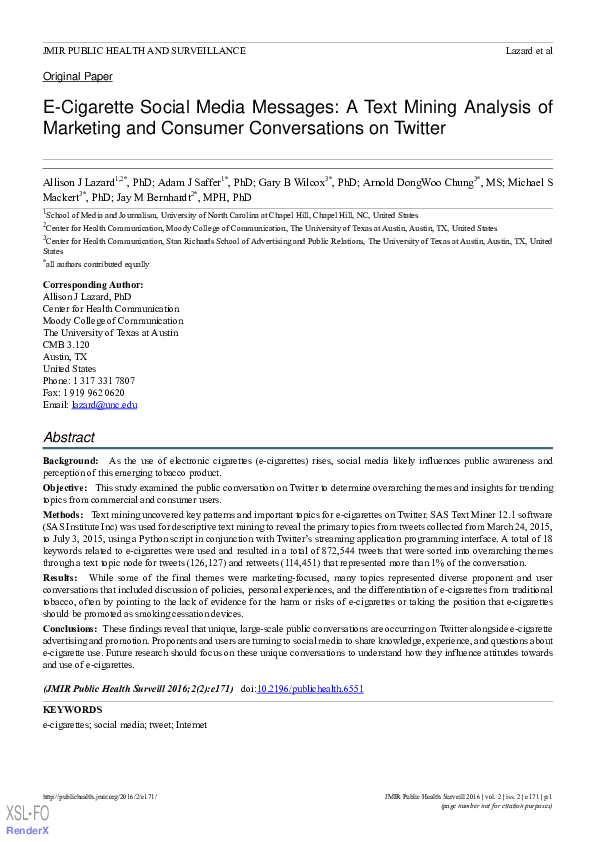 (PDF) E-Cigarette Social Media Messages: A Text Mining Analysis of ...