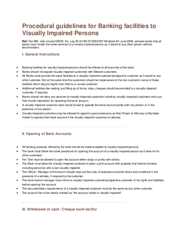 (DOC) Procedural guidelines for Banking facilities to Visually Impaired ...
