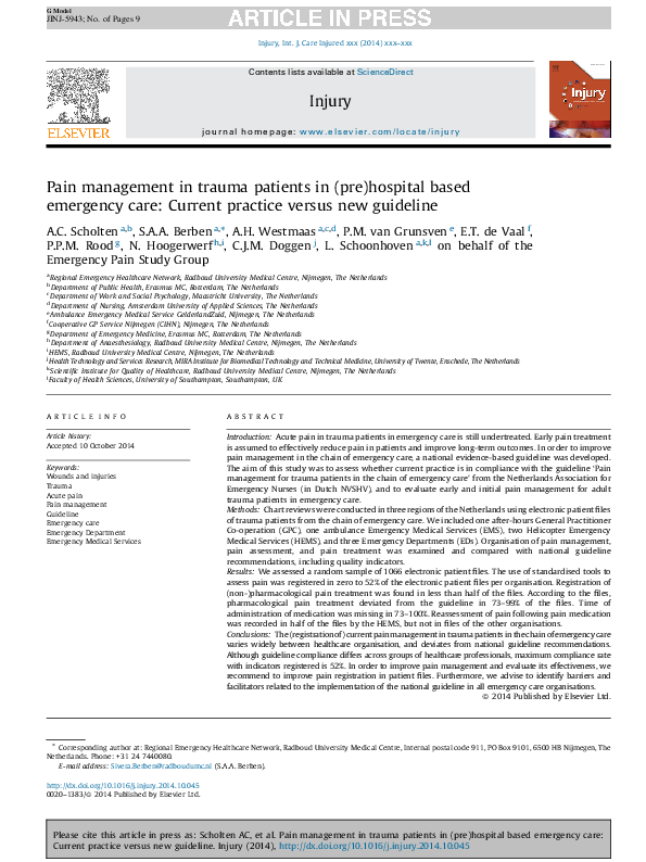 (PDF) Pain management in trauma patients in (pre)hospital based