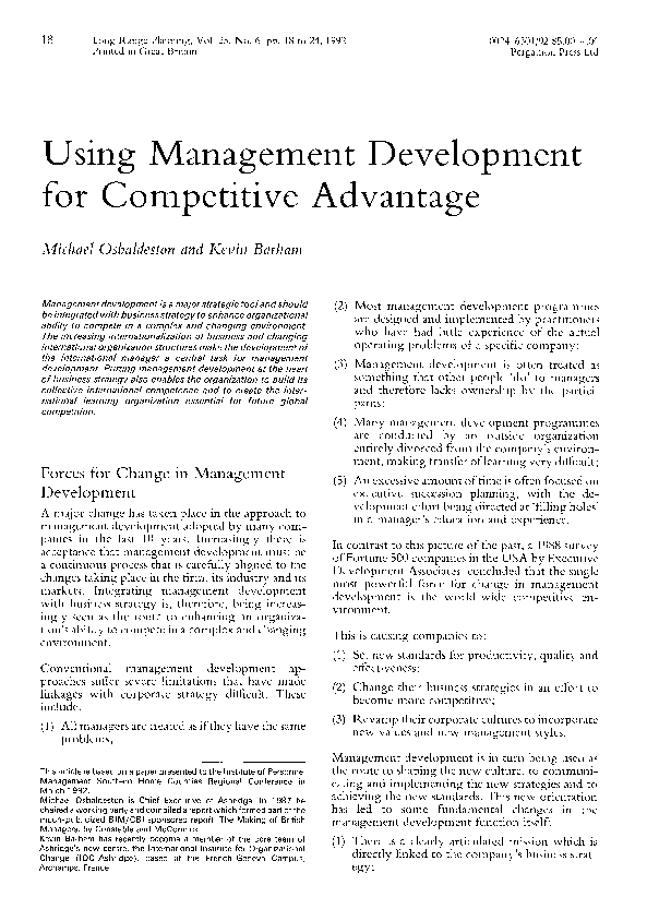 (PDF) Using management development for competitive advantage