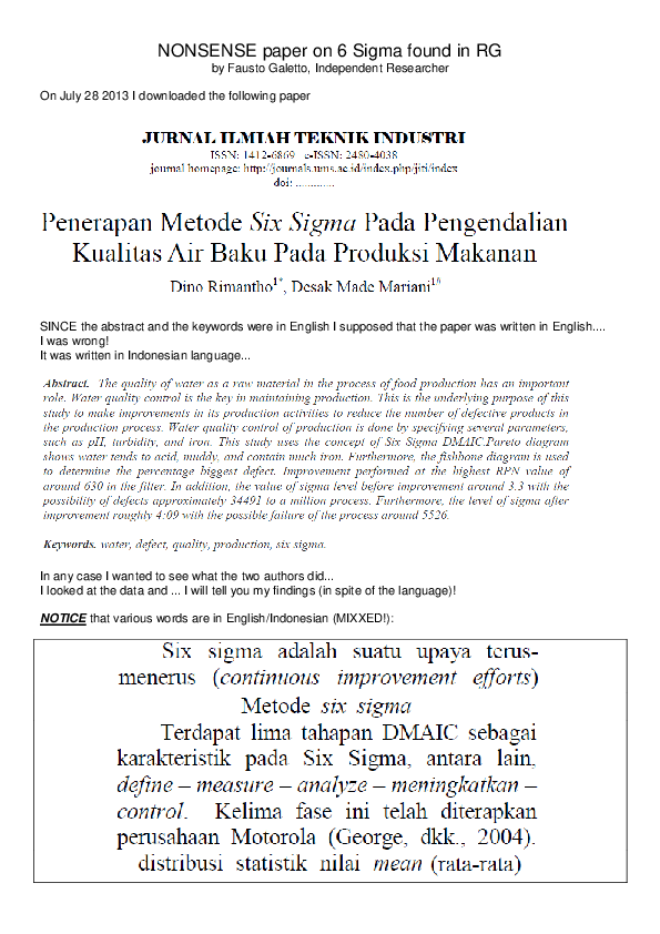 Doc Nonsense Paper On 6 Sigma Found In Rg Fausto Galetto Academia Edu