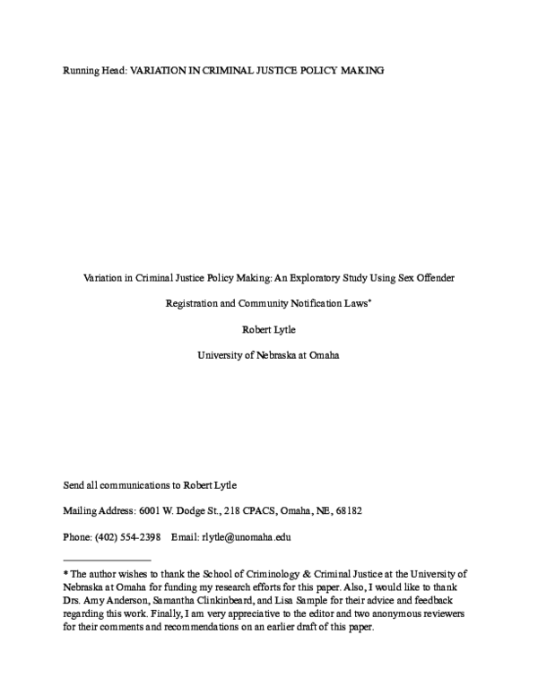 (PDF) Variation in Criminal Justice PolicyMaking An Exploratory Study