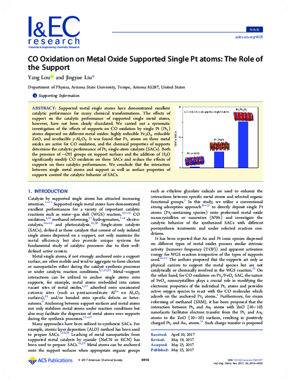 (PDF) CO Oxidation on Metal Oxide Supported Single Pt atoms: The Role ...