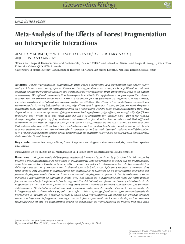 (PDF) Meta-Analysis of the Effects of Forest Fragmentation on ...