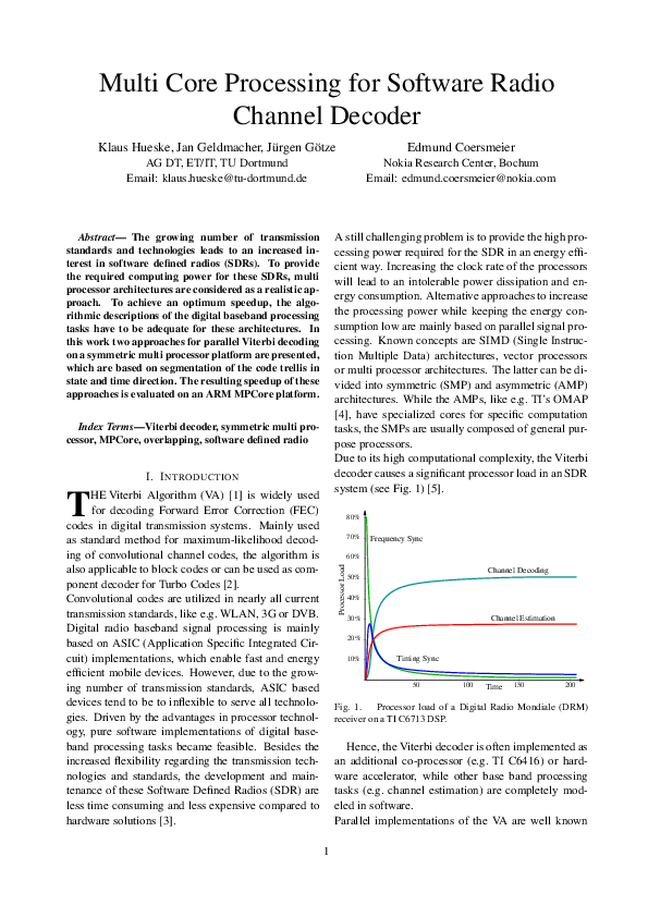 (PDF) Multi Core Processing for Software Radio Channel Decoder