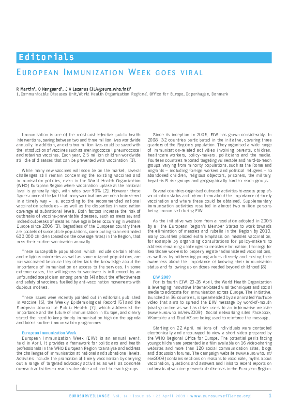 (PDF) European Immunization Week goes viral Ole Academia.edu