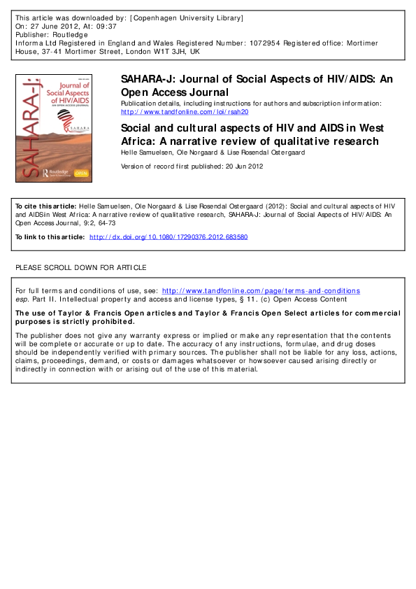 (PDF) Social and cultural aspects of HIV and AIDS in West Africa: a ...