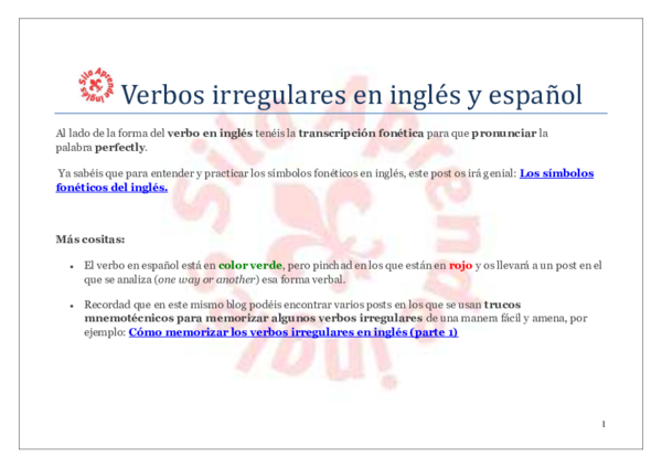 Verbos Irregulares En Ingles Y Español En Pdf