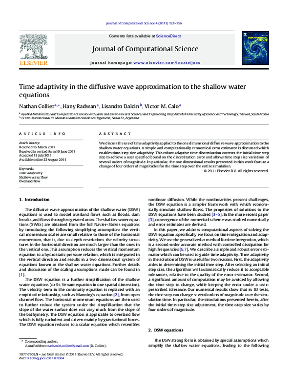 (PDF) Time adaptivity in the diffusive wave approximation to the ...