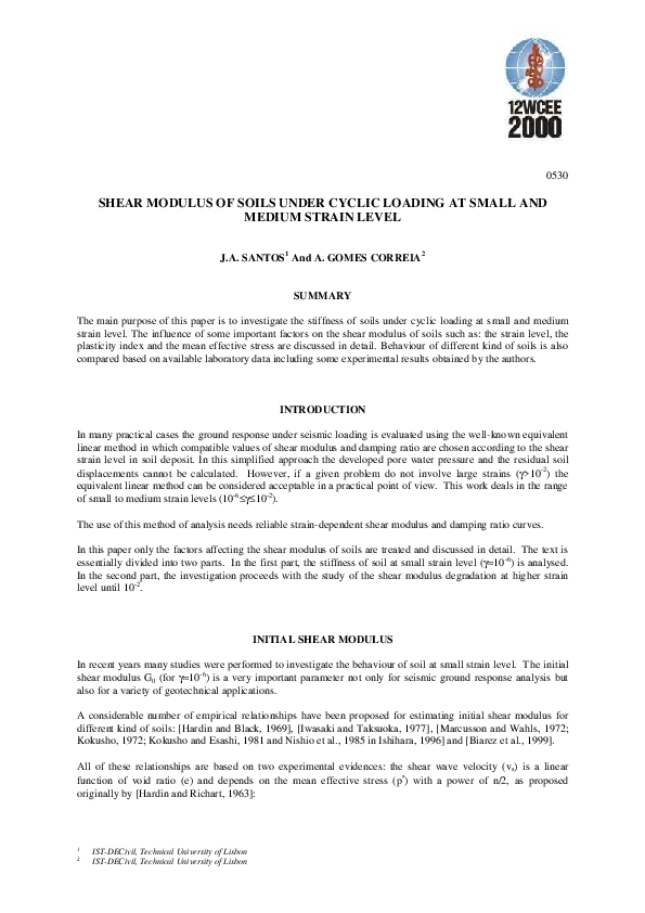 (PDF) Shear modulus of soils under cyclic loading at small and medium ...