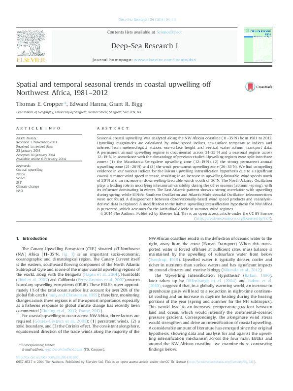 (PDF) Spatial and temporal seasonal trends in coastal upwelling off ...