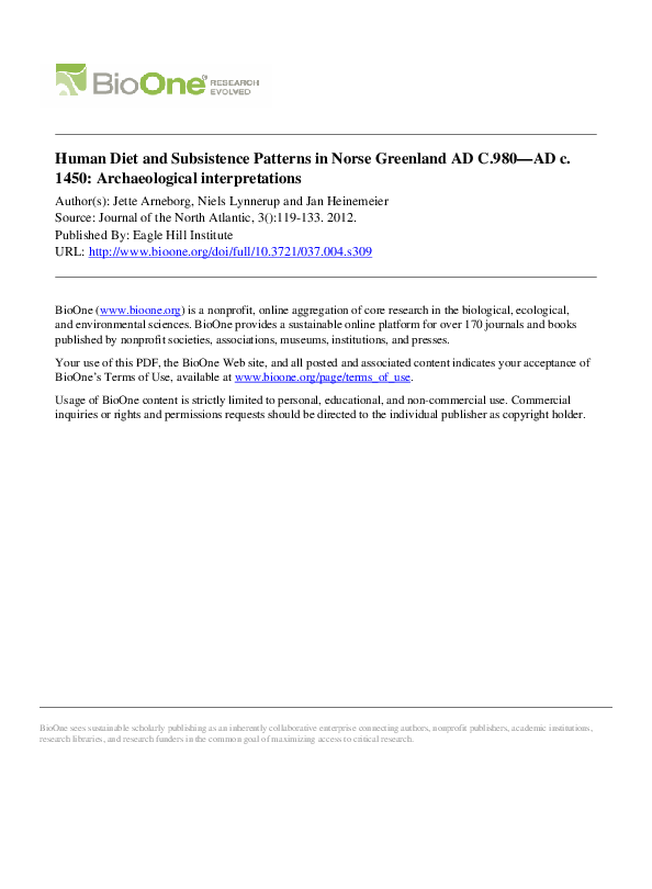 Human Diet and Subsistence Patterns in Norse Greenland AD C.980—AD c. 1450: Archaeological interpretations