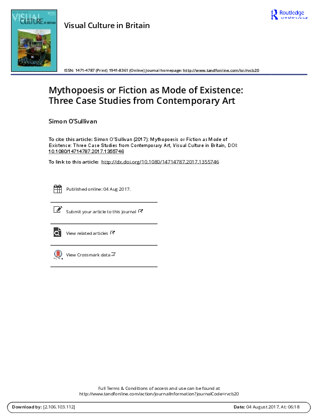 (PDF) Mythopoesis or Fiction as Mode of Existence: Three Case Studies ...