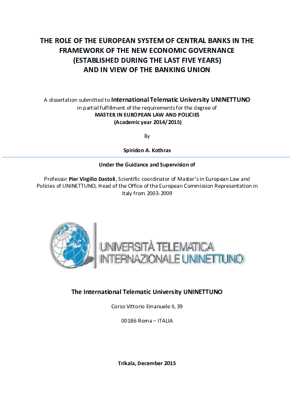 (PDF) ΤHE ROLE OF THE EUROPEAN SYSTEM OF CENTRAL BANKS IN THE FRAMEWORK ...