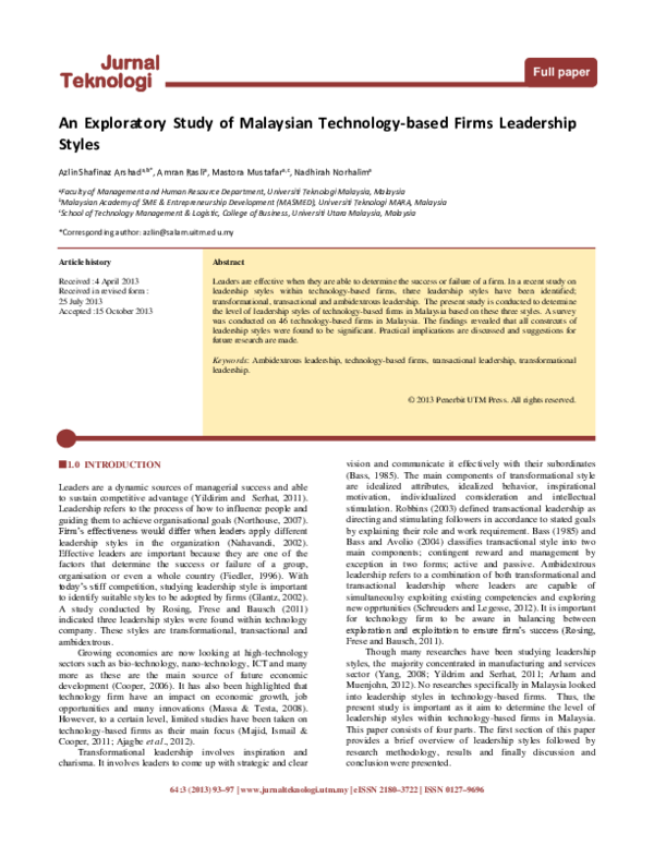 (PDF) An Exploratory Study of Malaysian Technology-based Firms ...