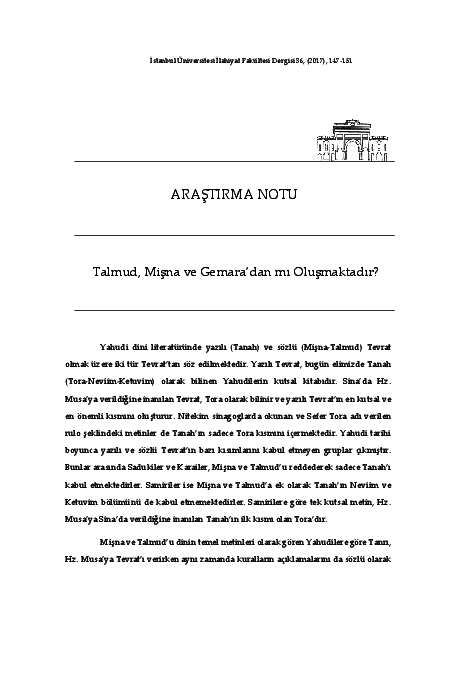 (PDF) Talmud, Mişna ve Gemara'dan mı Oluşmaktadır? (Is Talmud composed ...
