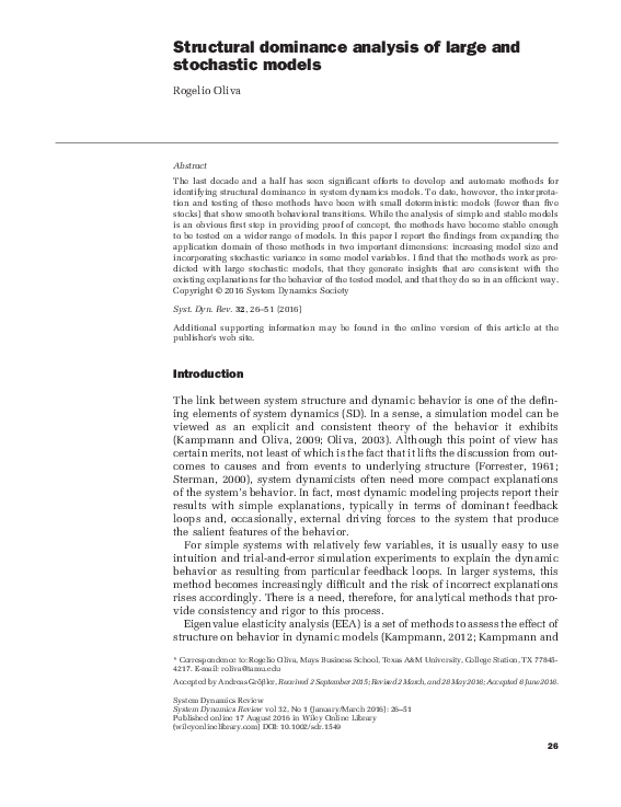 (PDF) Structural dominance analysis of large and stochastic models
