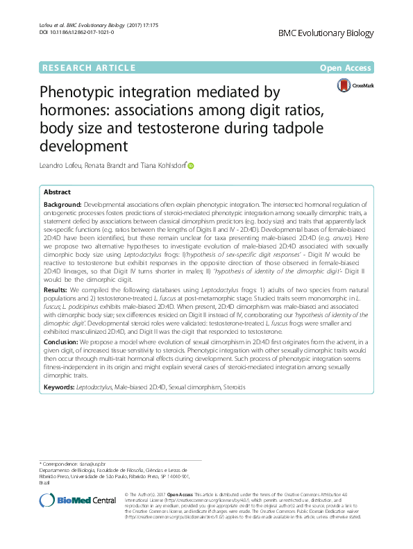 (PDF) Digit Ratio in Birds Michael P. Lombardo and Patrick Thorpe
