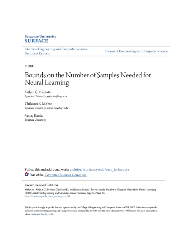 (PDF) Bounds on the number of samples needed for neural learning