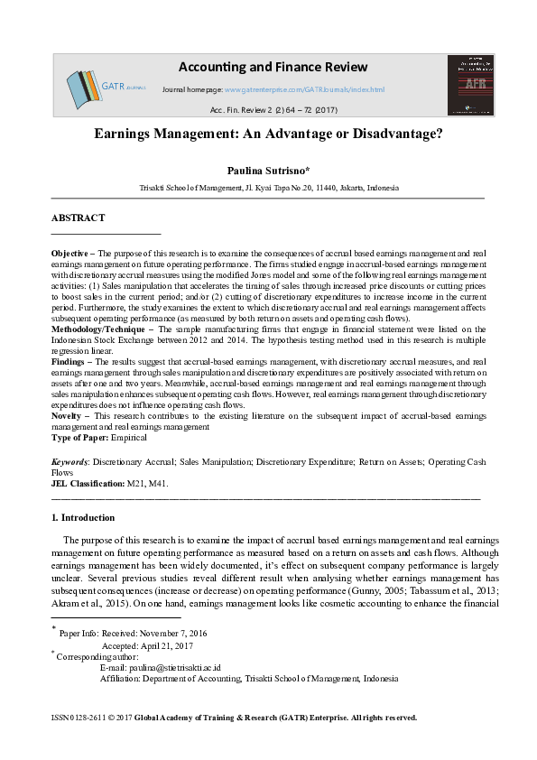 Earnings management literature review picture