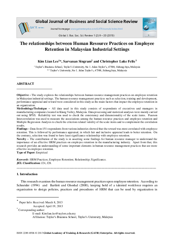 (PDF) The relationships between Human Resource Practices on Employee ...