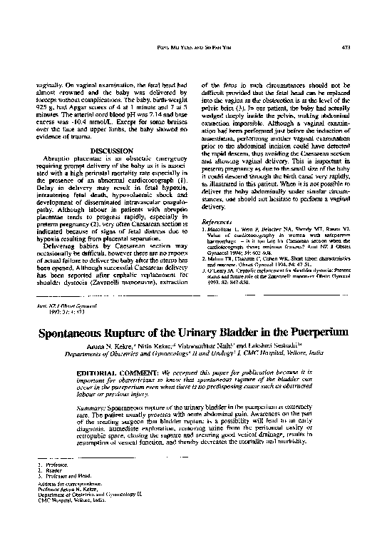 (PDF) Spontaneous Rupture of the Urinary Bladder in the Puerperium