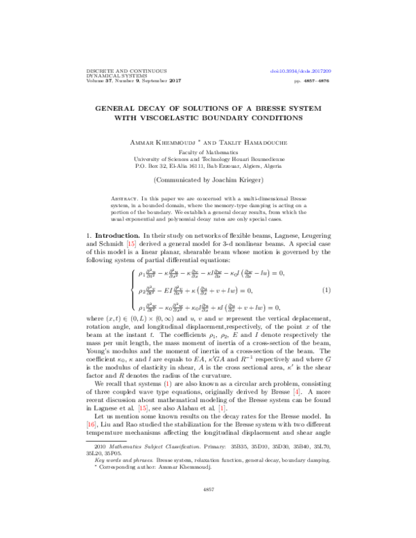 Genera decay of solutions of a Bresse system with viscoelastic boundary ...