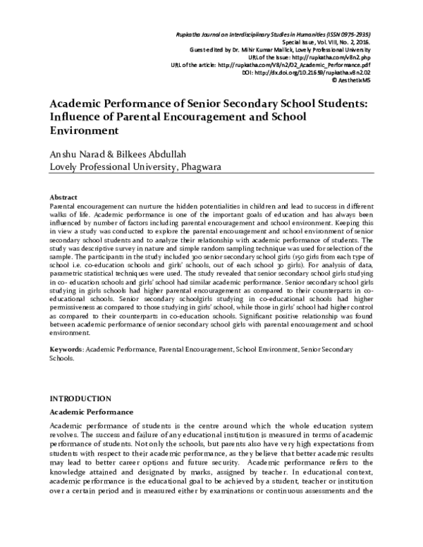(PDF) Academic Performance of Senior Secondary School Students ...