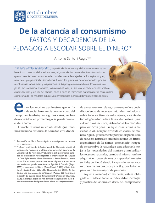 (PDF) e FASTOS Y DECADENCIA DE LA PEDAGOGÍA ESCOLAR SOBRE EL DINERO María Esther Aguirre Lora