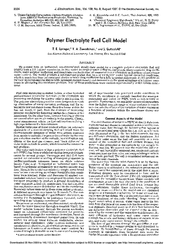 (PDF) Polymer electrolyte fuel cell model