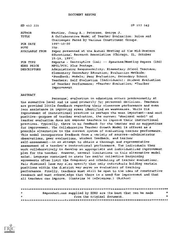 (PDF) A Collaborative Model of Teacher Evaluat jpohn john Academia.edu