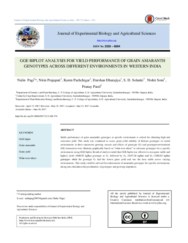 (PDF) GGE BIPLOT ANALYSIS FOR YIELD PERFORMANCE OF GRAIN AMARANTH ...