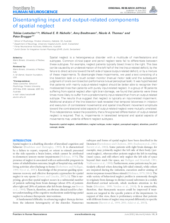 (PDF) Disentangling input and output-related components of spatial neglect