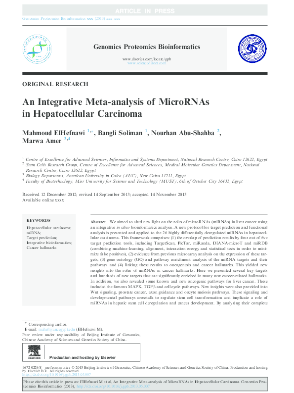 (PDF) An Integrative Meta-analysis of MicroRNAs in Hepatocellular ...