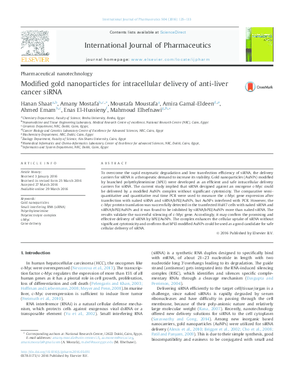 (PDF) Modified gold nanoparticles for intracellular delivery of anti ...