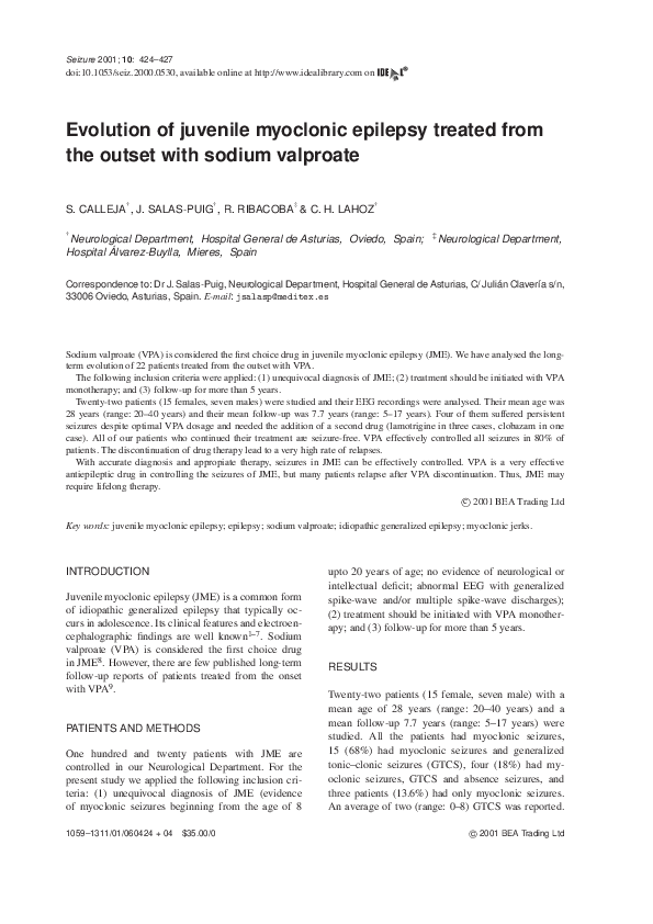 (PDF) Evolution of juvenile myoclonic epilepsy treated from the outset ...
