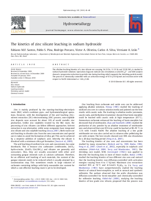(PDF) The kinetics of zinc silicate leaching in sodium hydroxide