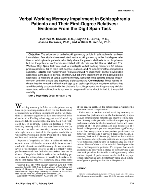 (PDF) Verbal Working Memory Impairment in Schizophrenia Patients and ...