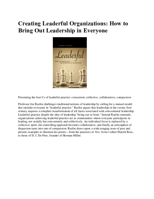 Creating Leaderful Organizations: How to Bring Out Leadership in Everyone