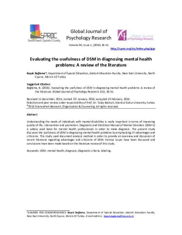(PDF) Evaluating the usefulness of DSM in diagnosing mental health ...