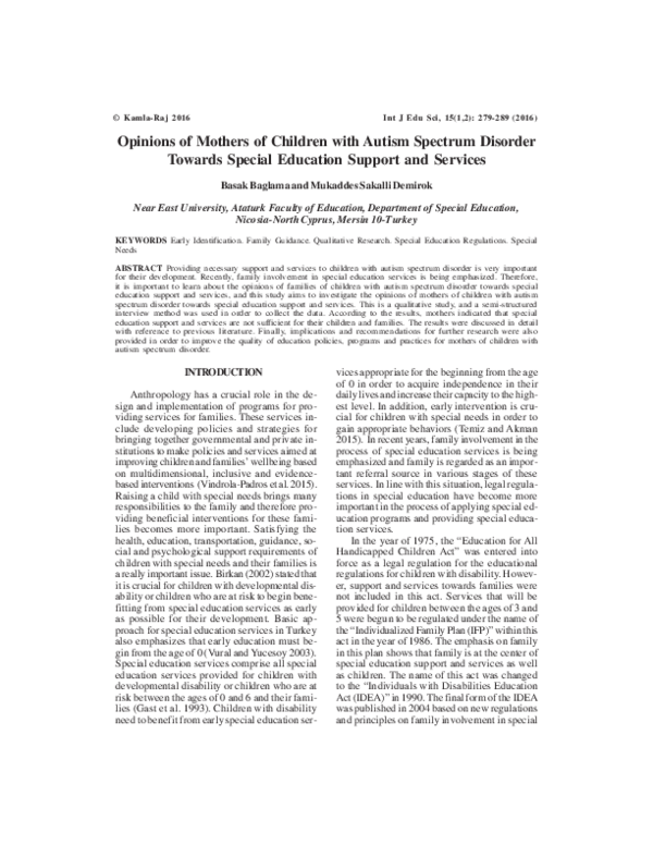 (PDF) Opinions of Mothers of Children with Autism Spectrum Disorder ...