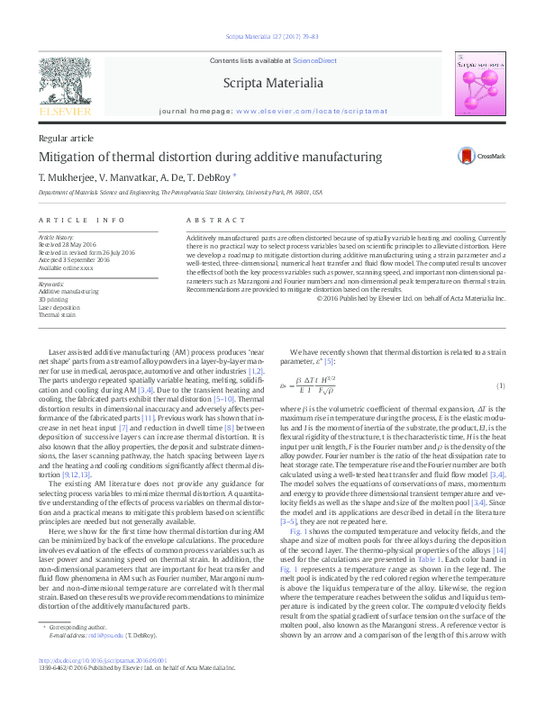 (PDF) Mitigation of thermal distortion during additive manufacturing