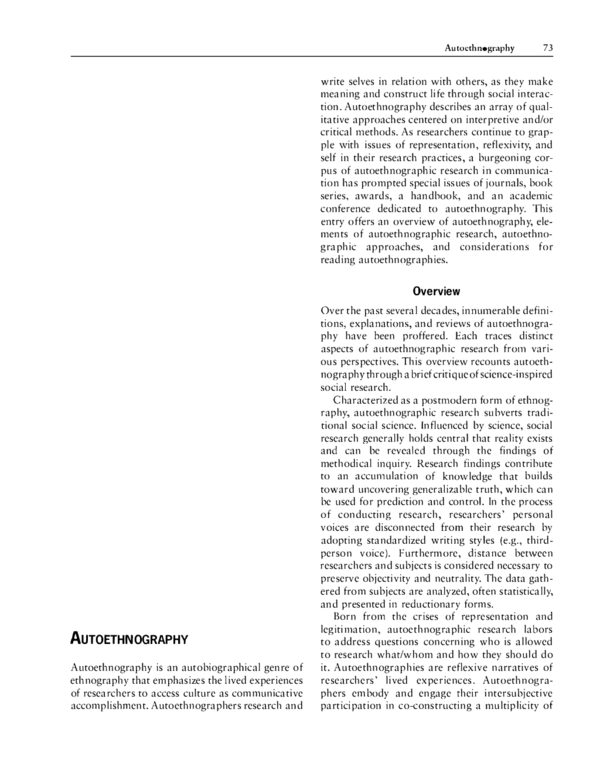 (PDF) Autoethnography