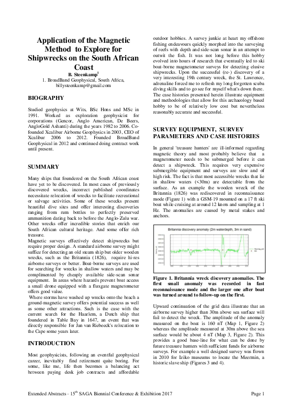 (PDF) Application of the Magnetic Method to Explore for Shipwrecks on ...