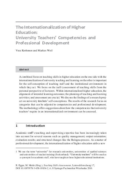 (DOC) The Internationalization of Higher Education University Teachers ...