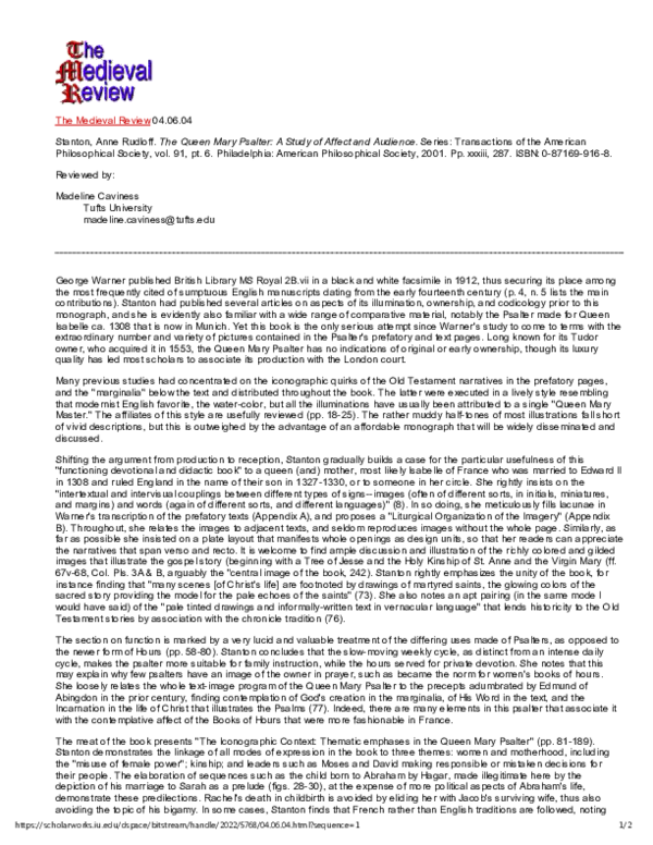 (PDF) Review: Anne Rudloff Stanton, The Queen Mary Psalter, 2001